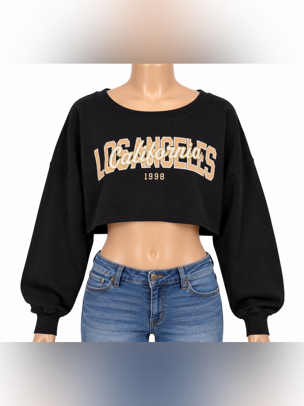 Aero Downtown Los Angeles 1998 Cropped Sweatshirt Black Gold Medium